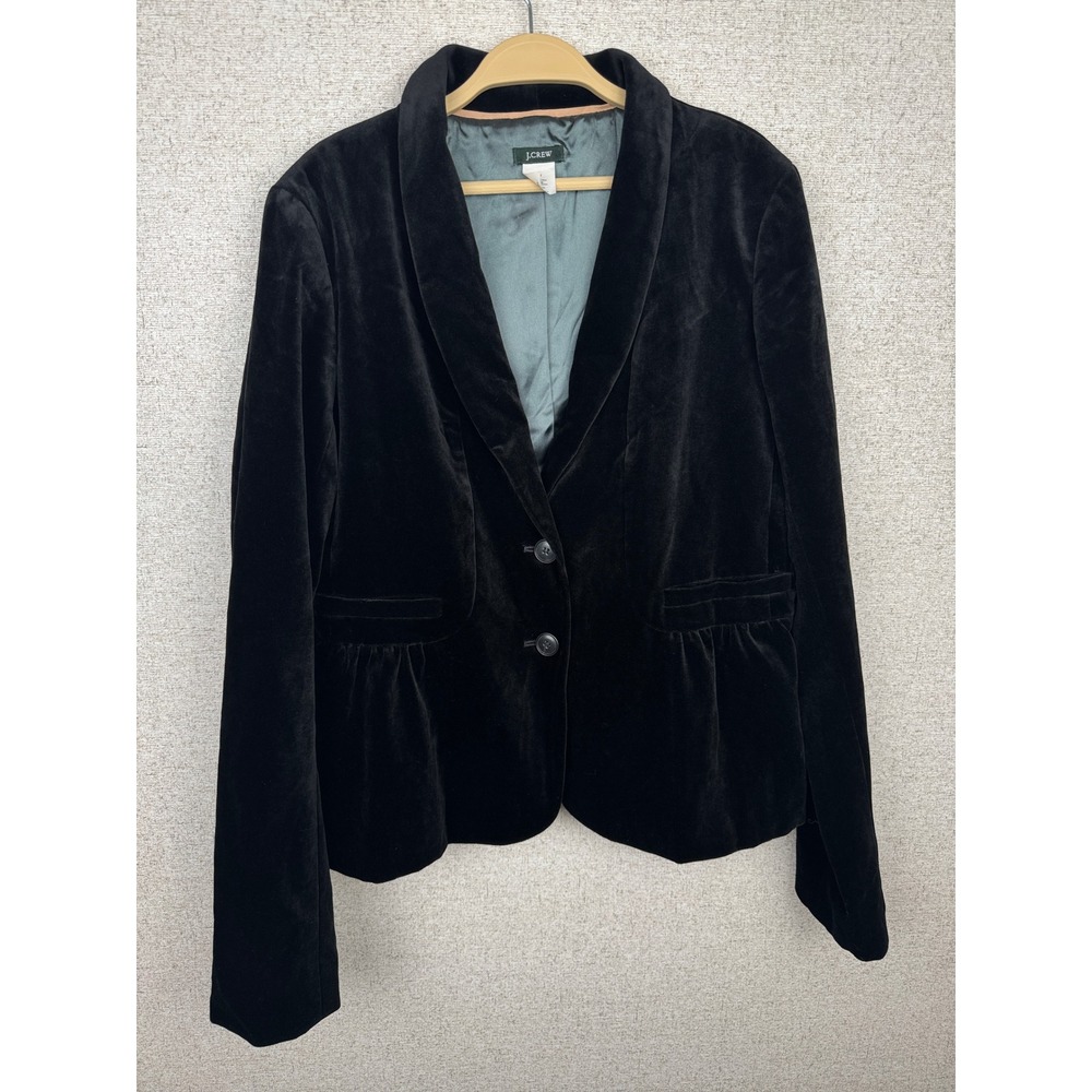 J.Crew Black Velvet Peplum Blazer Shawl Collar Ruched 2 Button Women's 12 Tall